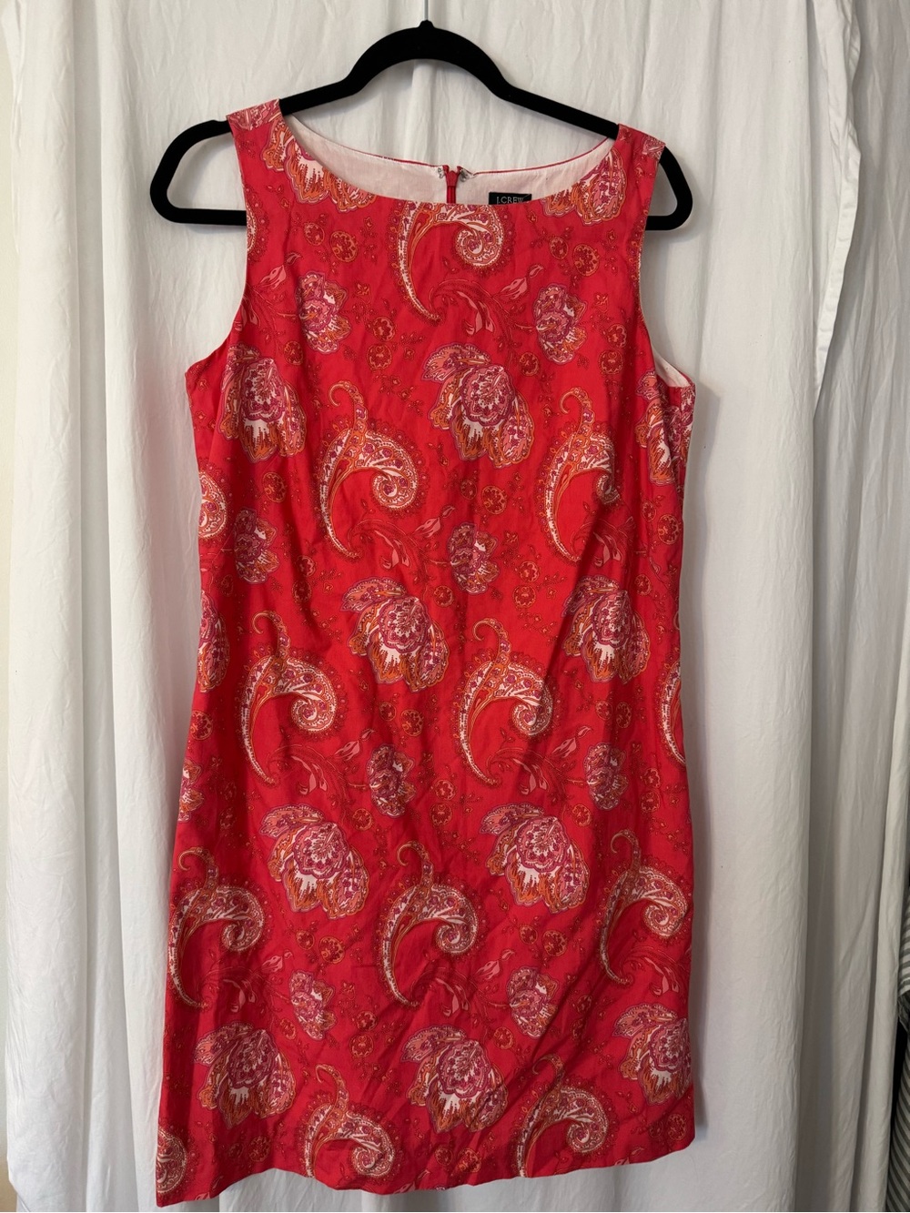 J Crew Sleeveless Red/ pinkish Paisley Shift Dress, Fully Lined Size 10 🥳🥳🥳
